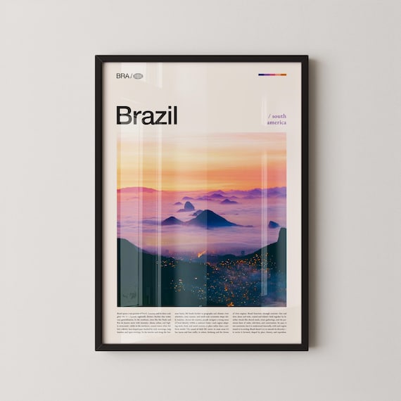 Brazil Mountain Peaks Purple Sunset South America Travel Poster