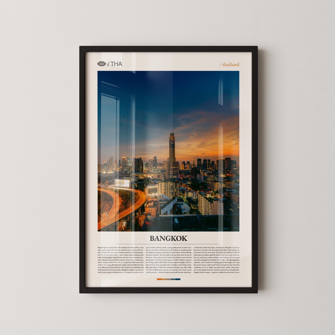 Bangkok Thailand Skyline at Dusk Poster, City Night Lights Travel Art