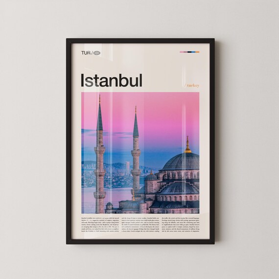 Istanbul Turkey Historic Mosque Pink Sunset Bosphorus Travel Poster