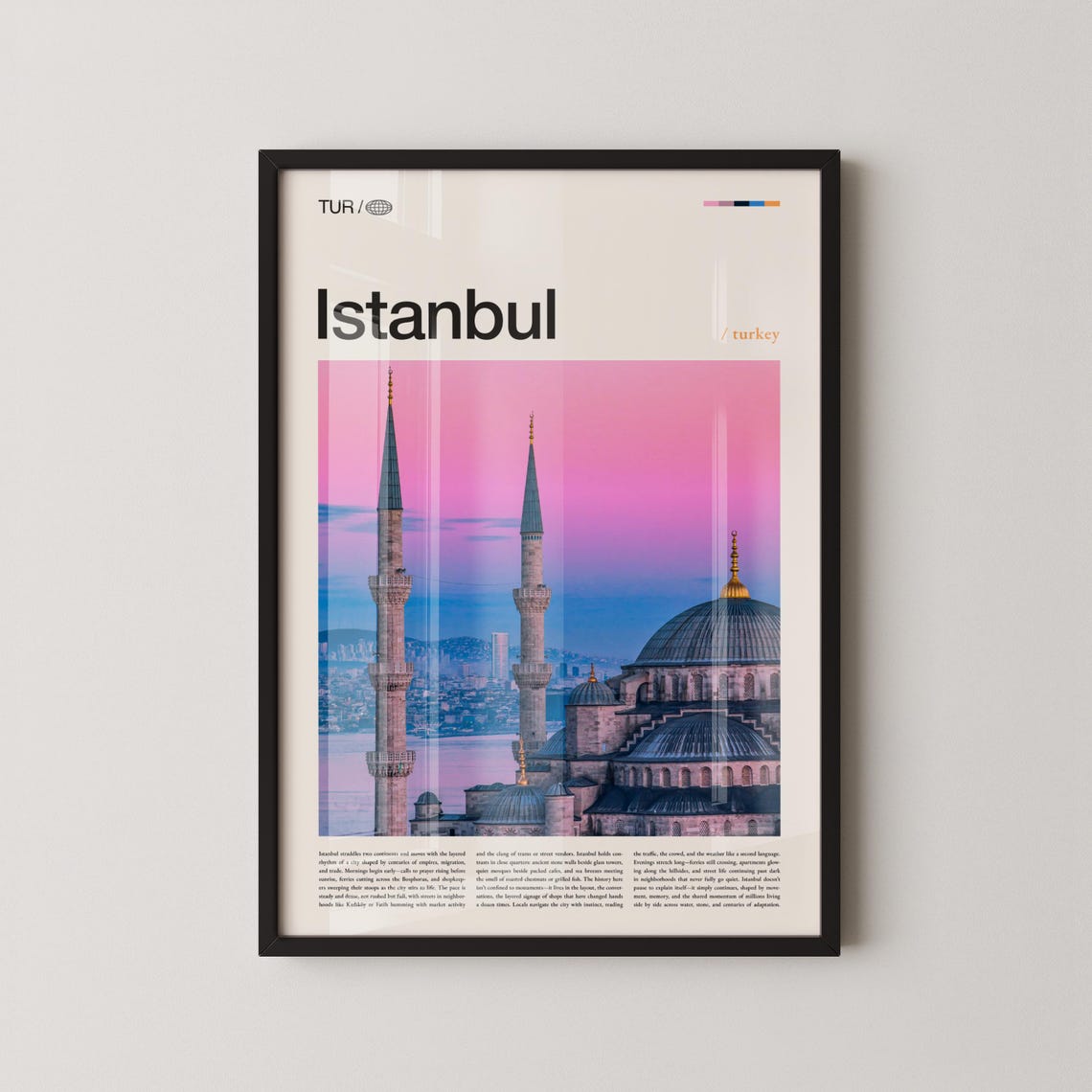 Istanbul Turkey Historic Mosque Pink Sunset Bosphorus Travel Poster