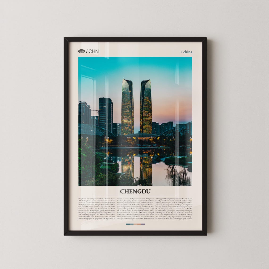 Chengdu China Twin Towers Skyline Sunset Photography Travel Poster