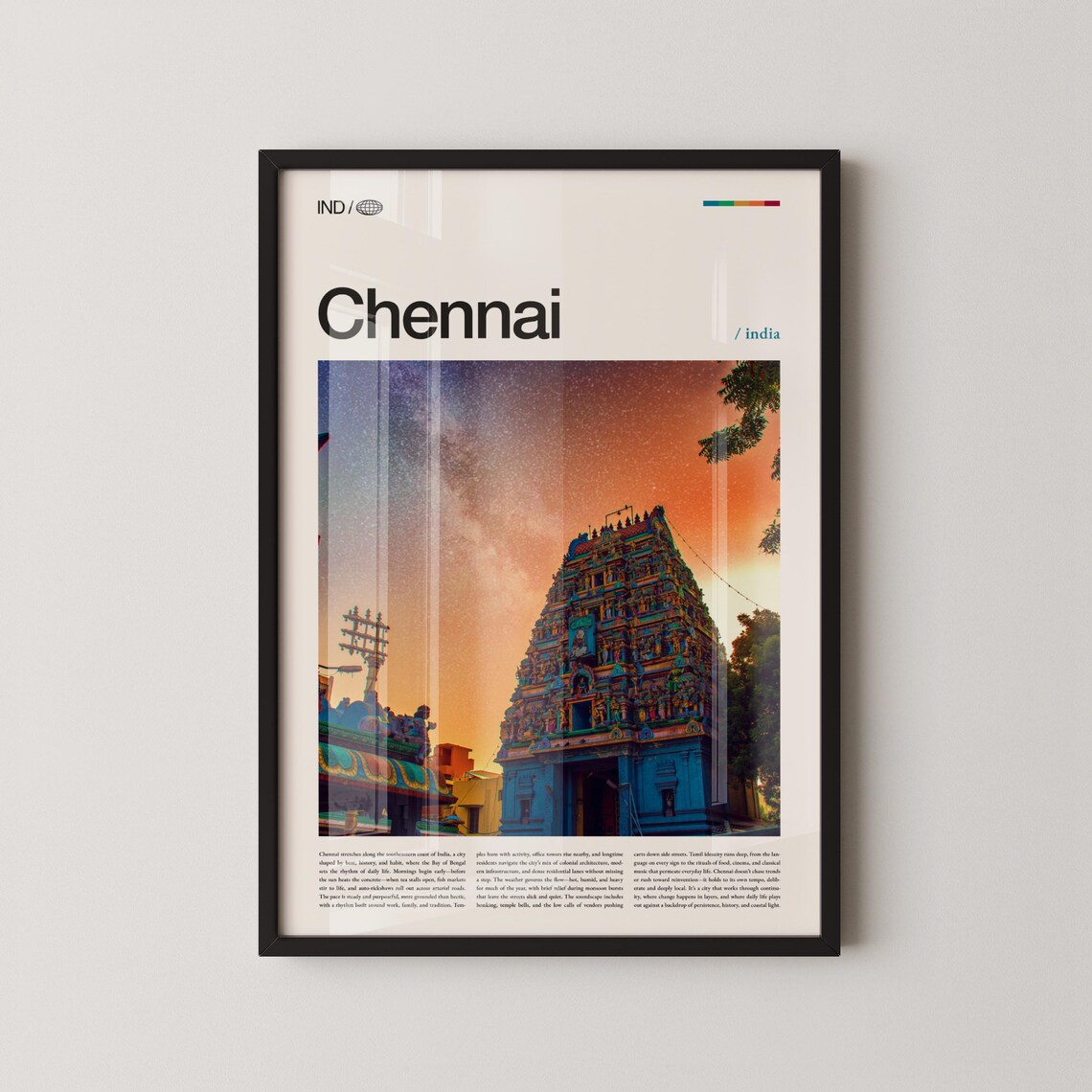 Chennai India Hindu Temple Sunset Landmark Travel Photo Poster