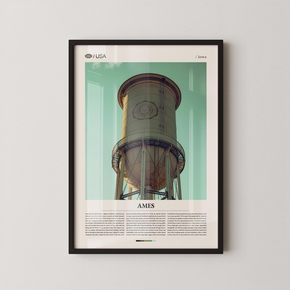Ames Iowa Historic Water Tower at Dusk Vintage Travel Photo Poster