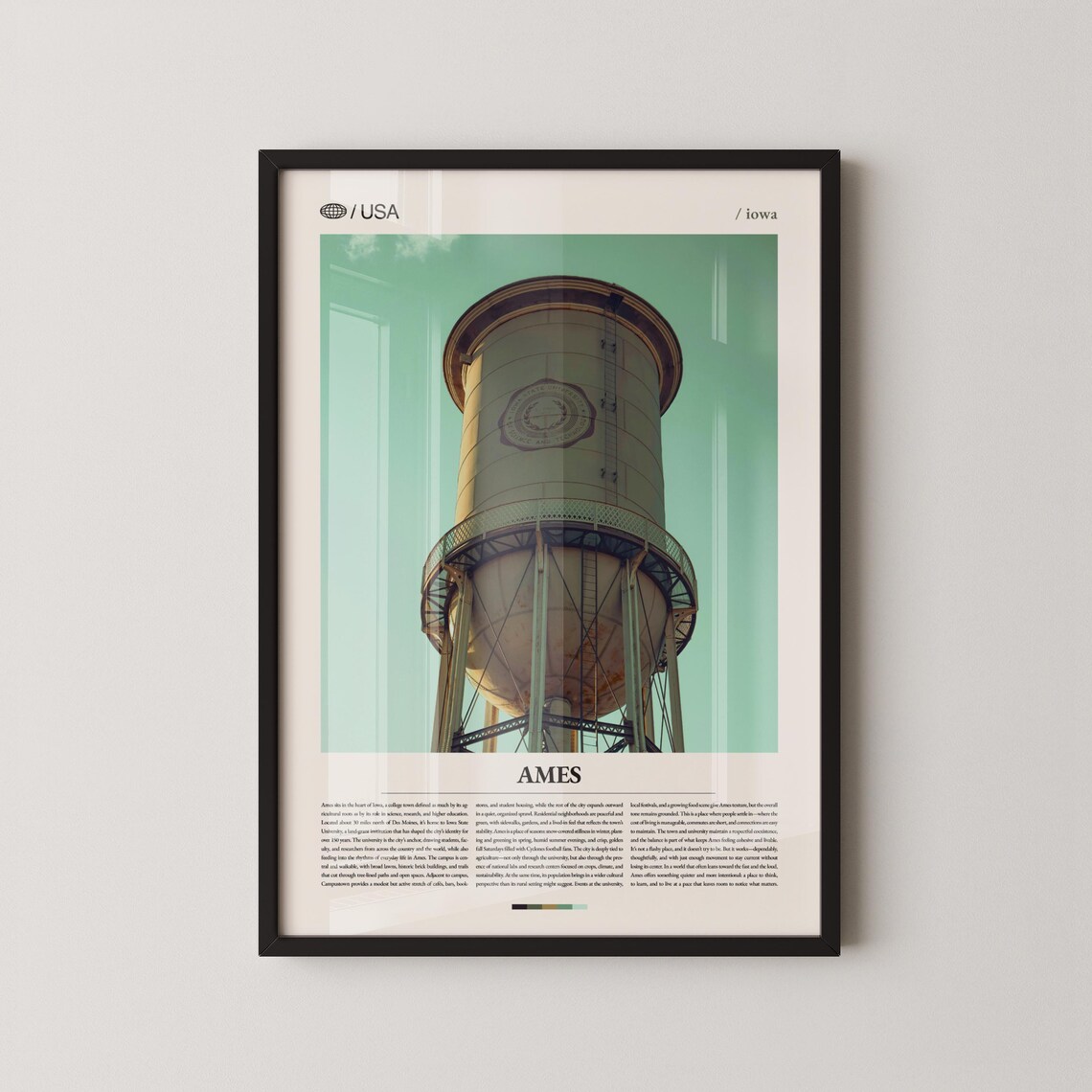 Ames Iowa Historic Water Tower at Dusk Vintage Travel Photo Poster