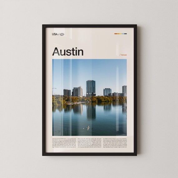 Austin Texas Skyline Lady Bird Lake Modern Travel Cityscape Poster Design