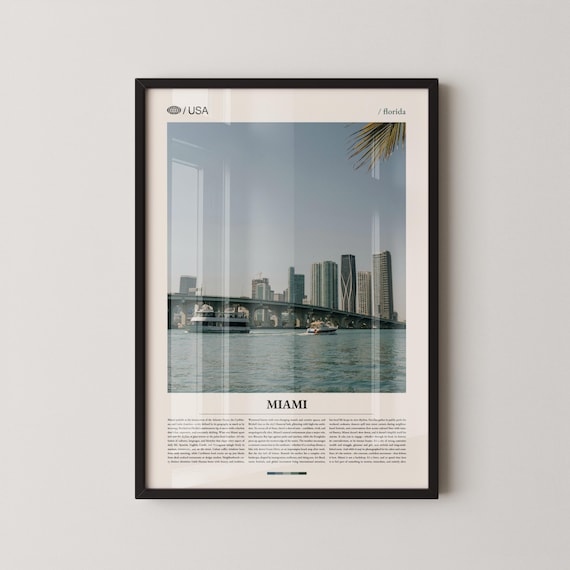 Miami Florida Downtown Skyline Bridge Yachts Bay Photo Travel Poster