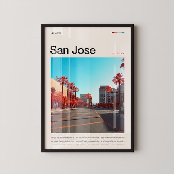 San Jose California Turquoise Sky Palm Street Photo Travel Poster