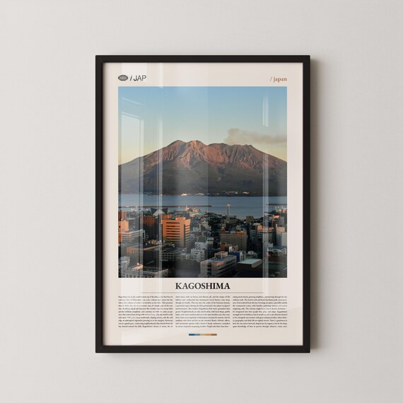 Kagoshima City Volcano Waterfront Kyushu Japan Travel Poster