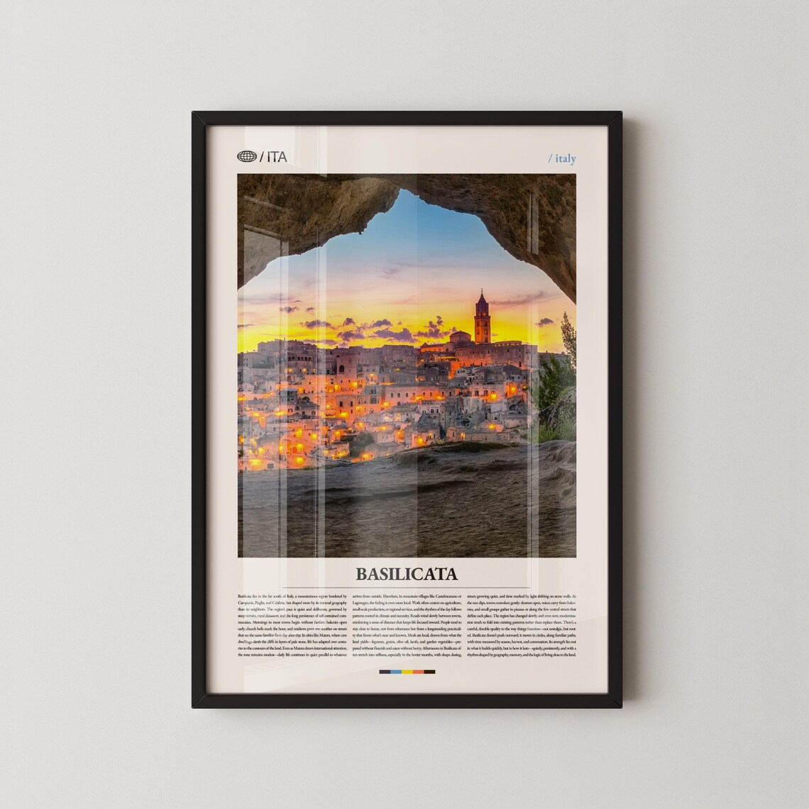 Basilicata Italy Matera Sunset Cave Town View Travel Wall Poster