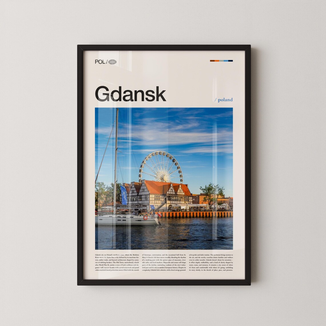 Gdansk Poland Harbor Ferris Wheel Yacht Waterfront Travel Poster