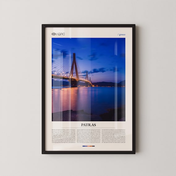 Patras Greece Rio Antirrio Bridge Night Cityscape Travel Poster