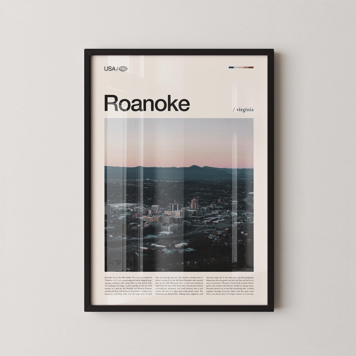 Roanoke Virginia Dusk Cityscape Blue Ridge Mountains Photo Poster
