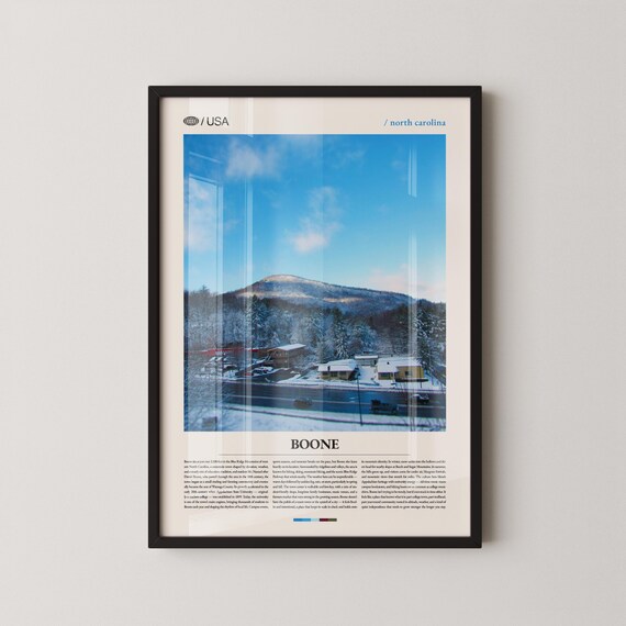 Boone North Carolina Winter Mountain Snow Town Photo Art Poster