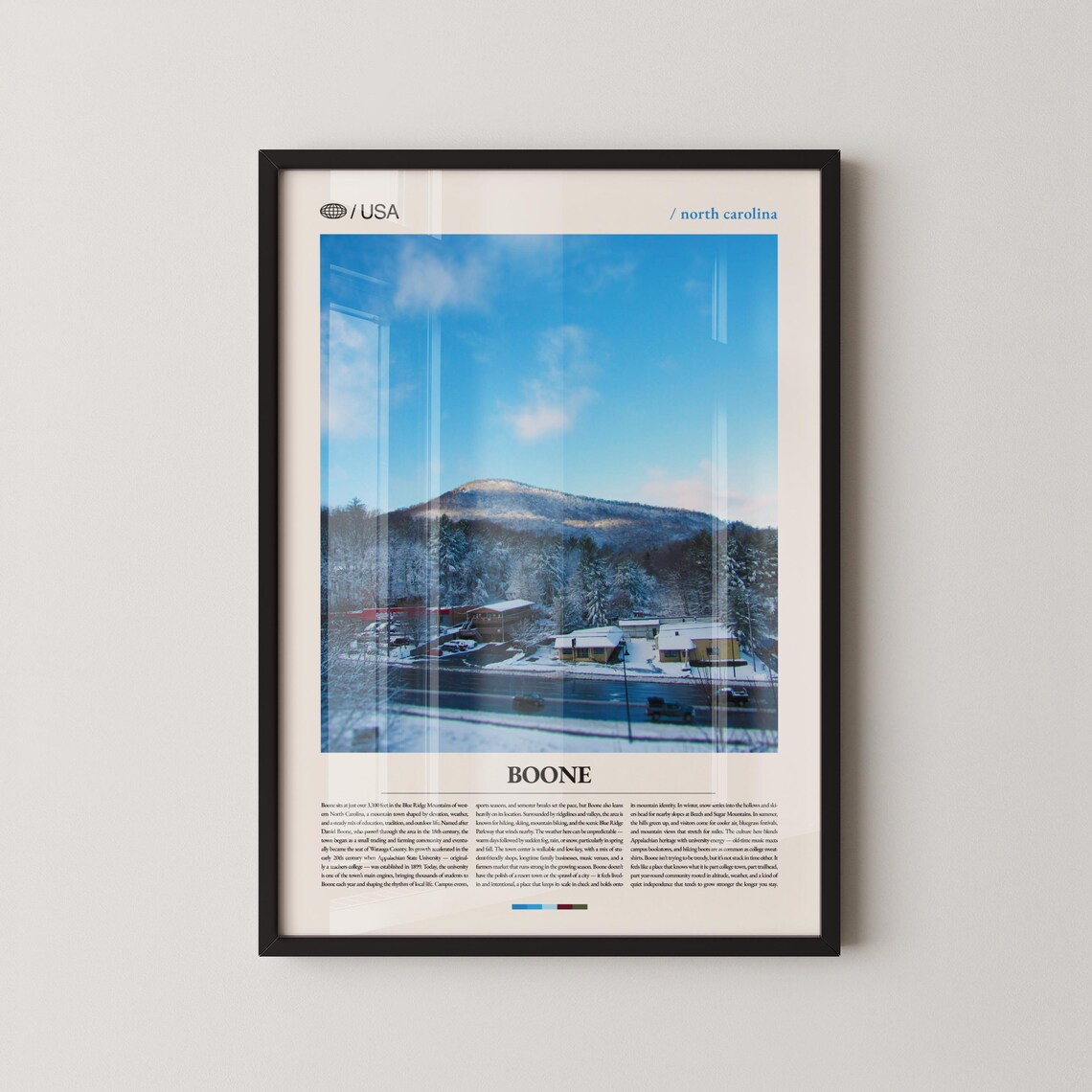 Boone North Carolina Winter Mountain Snow Town Photo Art Poster
