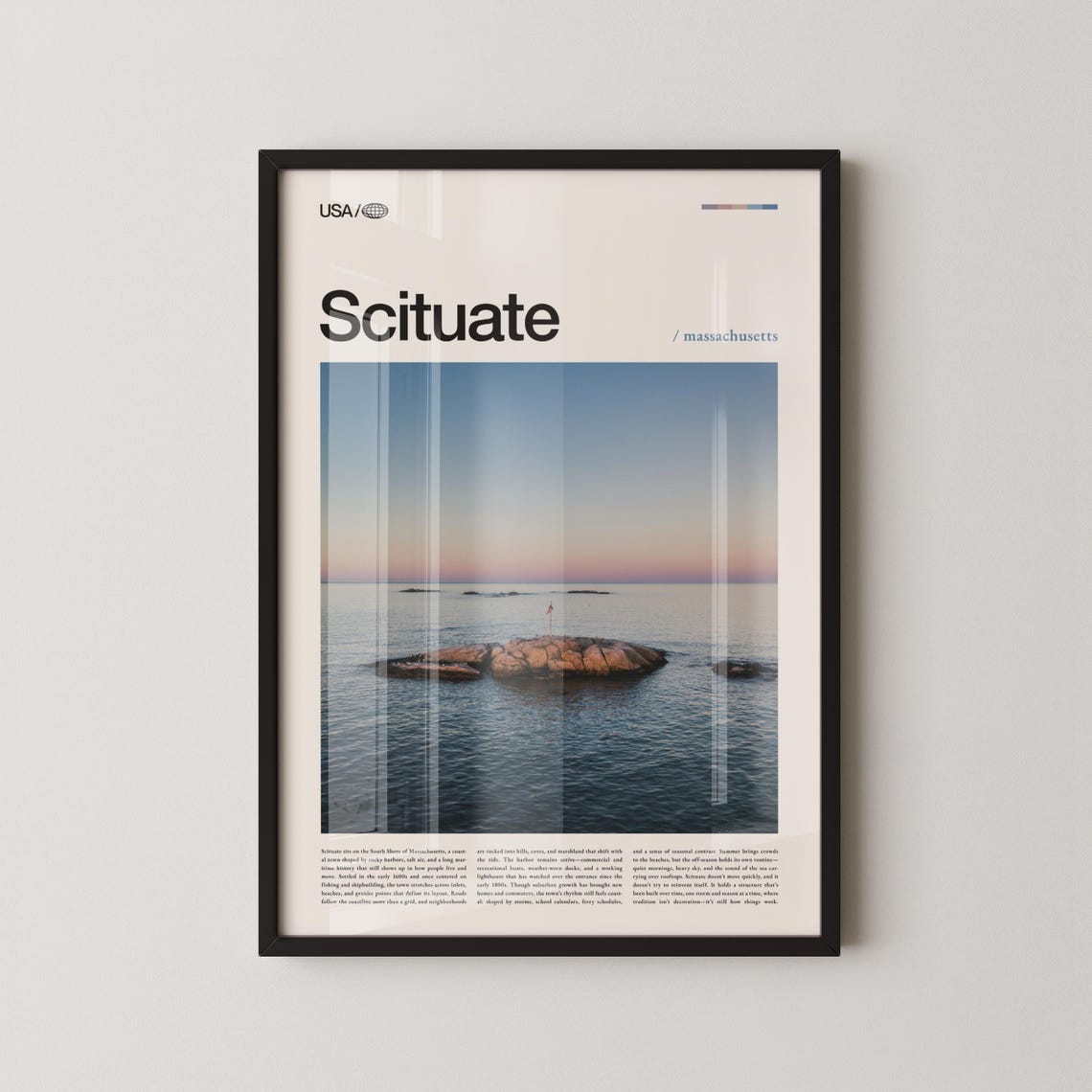 Scituate Massachusetts Harbor Rock Golden Sunset Travel Poster