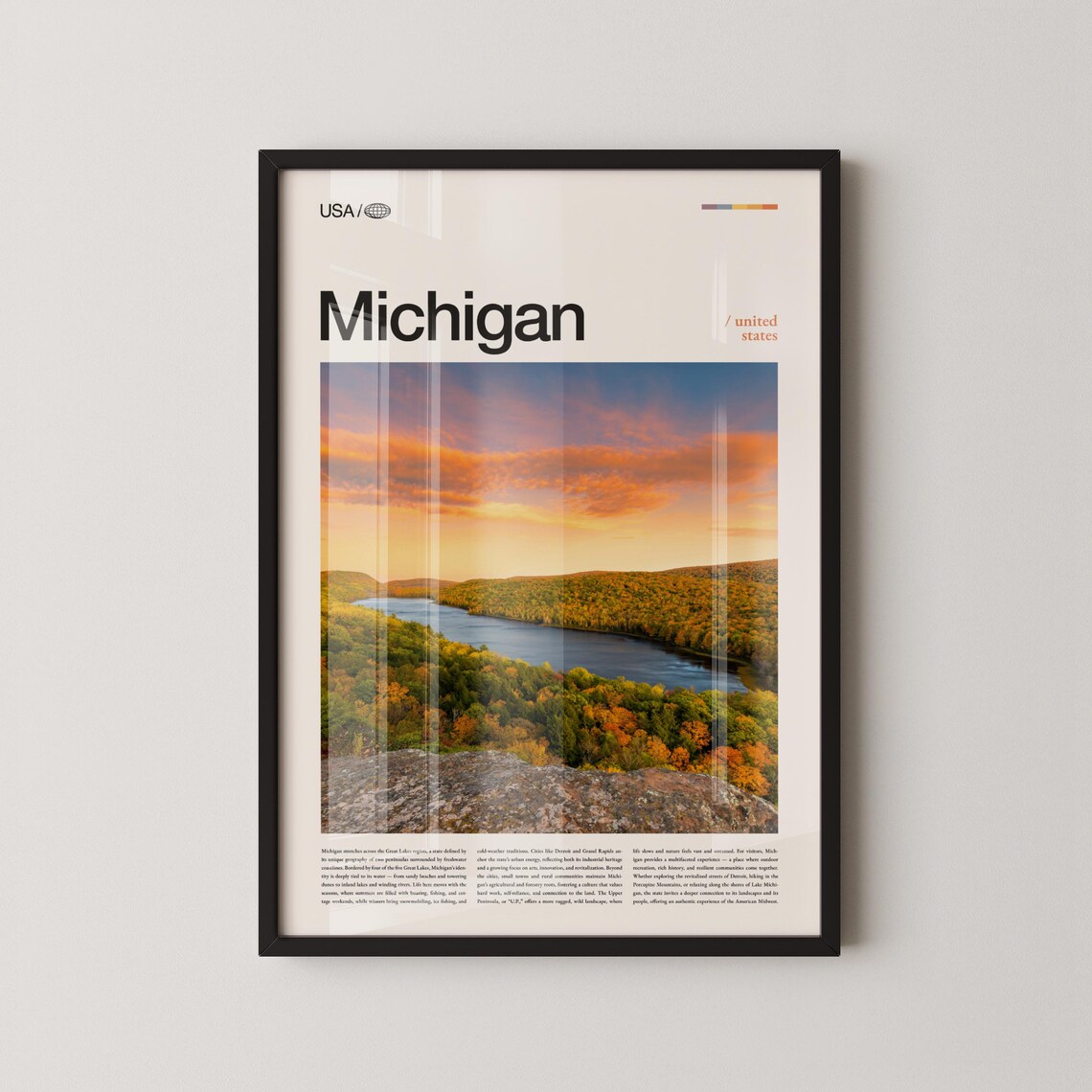 Michigan Autumn Lake Sunset Fall Foliage Landscape Photo Travel Poster