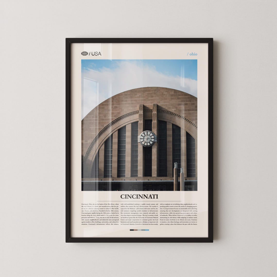 Cincinnati Ohio Union Terminal Dome Clock Close Up View Travel Poster