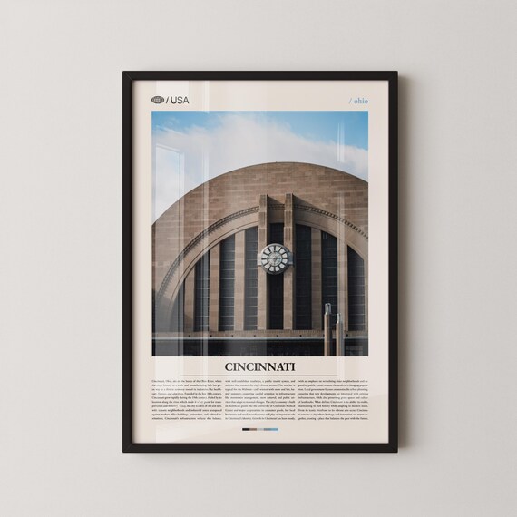 Cincinnati Ohio Union Terminal Dome Clock Close Up View Travel Poster