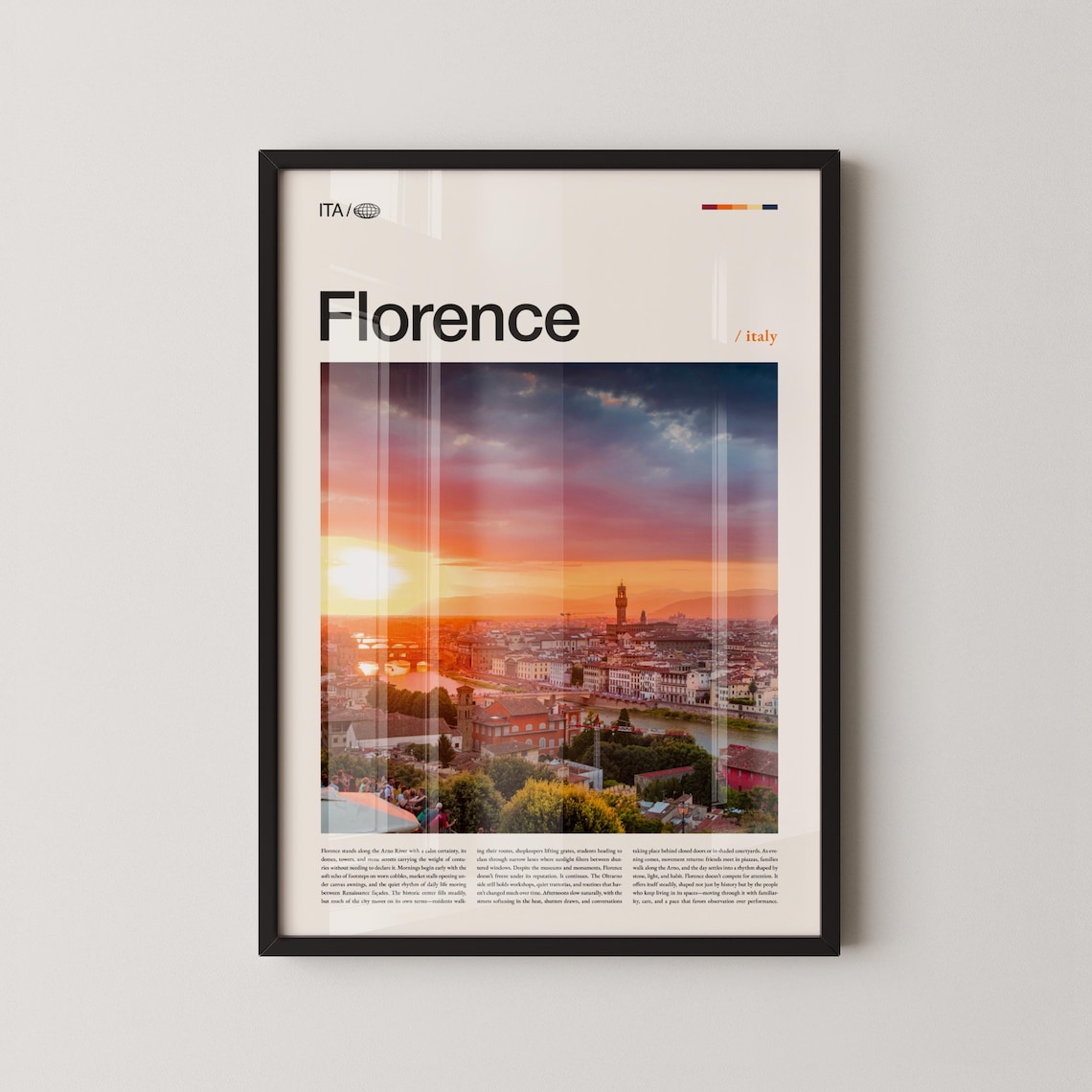Florence Italy Arno River Sunset Skyline Photography Travel Poster