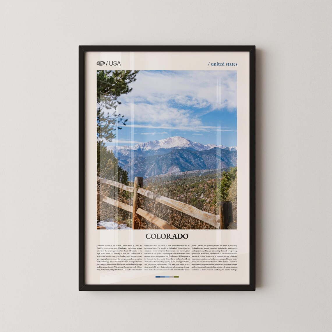 Colorado Snow Capped Mountain Overlook Wooden Fence Photo Travel Poster