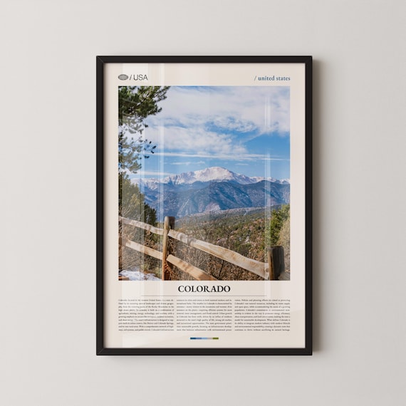 Colorado Snow Capped Mountain Overlook Wooden Fence Photo Travel Poster