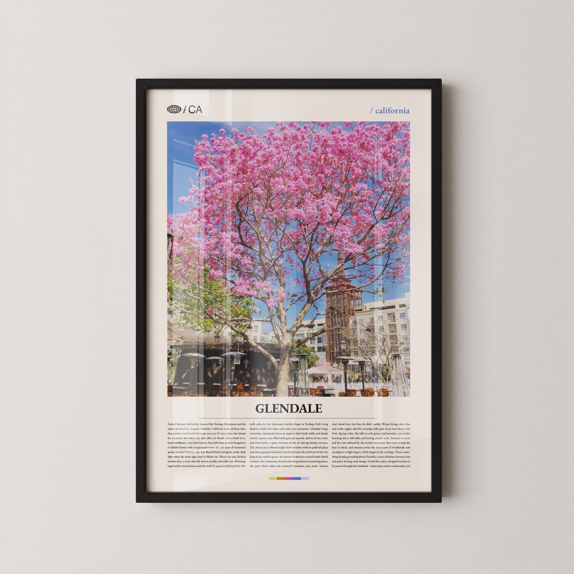 Glendale California Pink Blossom Tree Plaza Photo Travel Poster