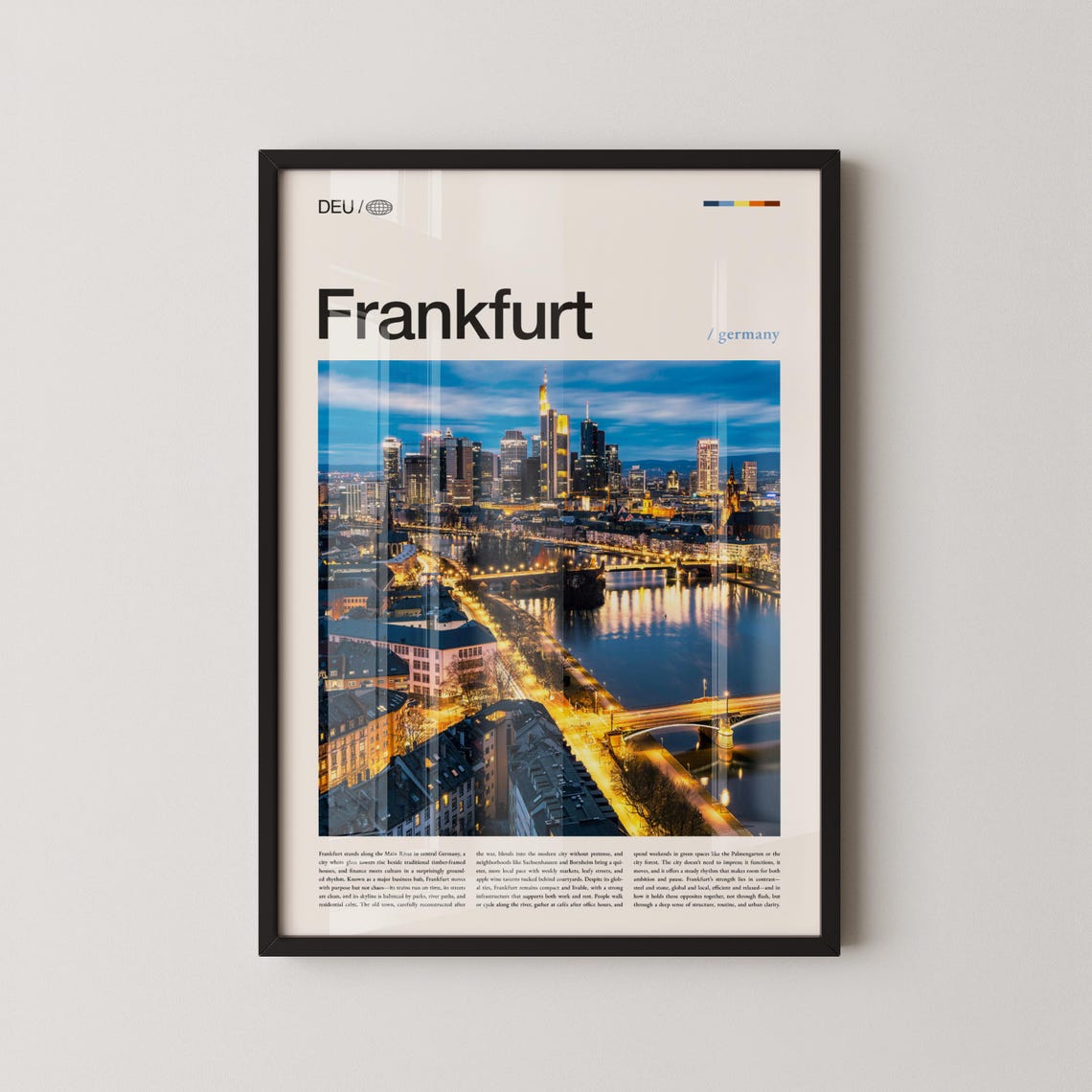 Frankfurt Germany Evening Skyline River Main Travel Photo Poster