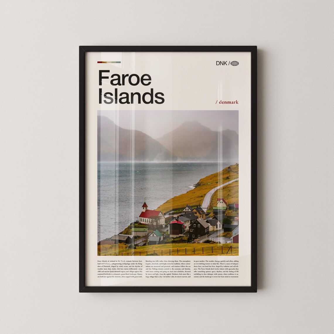 Faroe Islands Misty Coastal Village Red Church Denmark Travel Poster