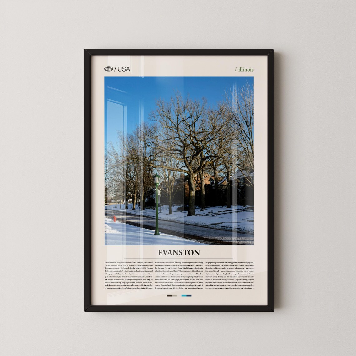 Evanston Illinois Winter Street Snowy Scene Travel Poster Art