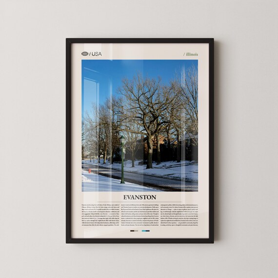 Evanston Illinois Winter Street Snowy Scene Travel Poster Art