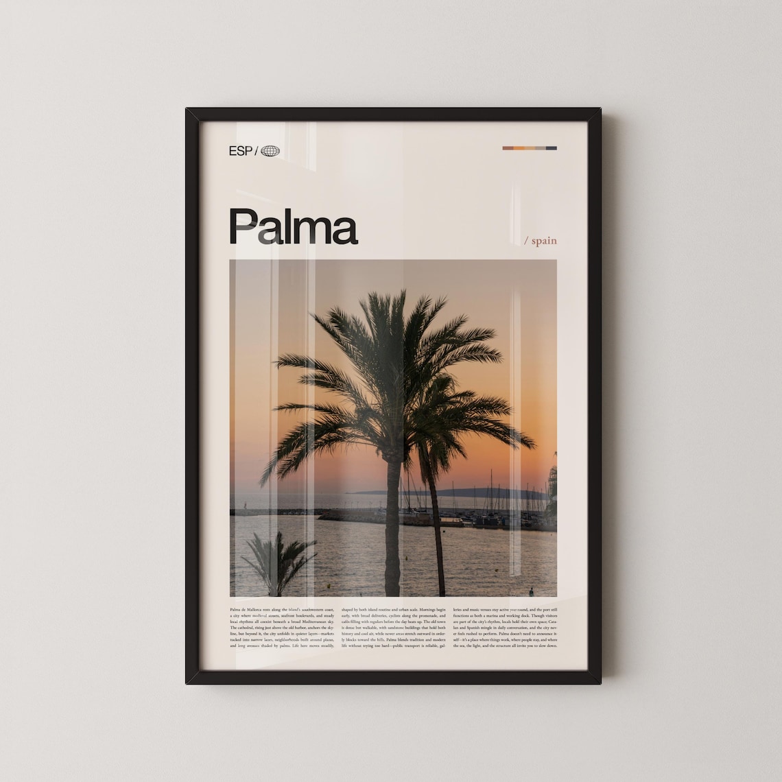Palma Spain Sunset Palm Silhouette Over Marina Coastal Travel Poster