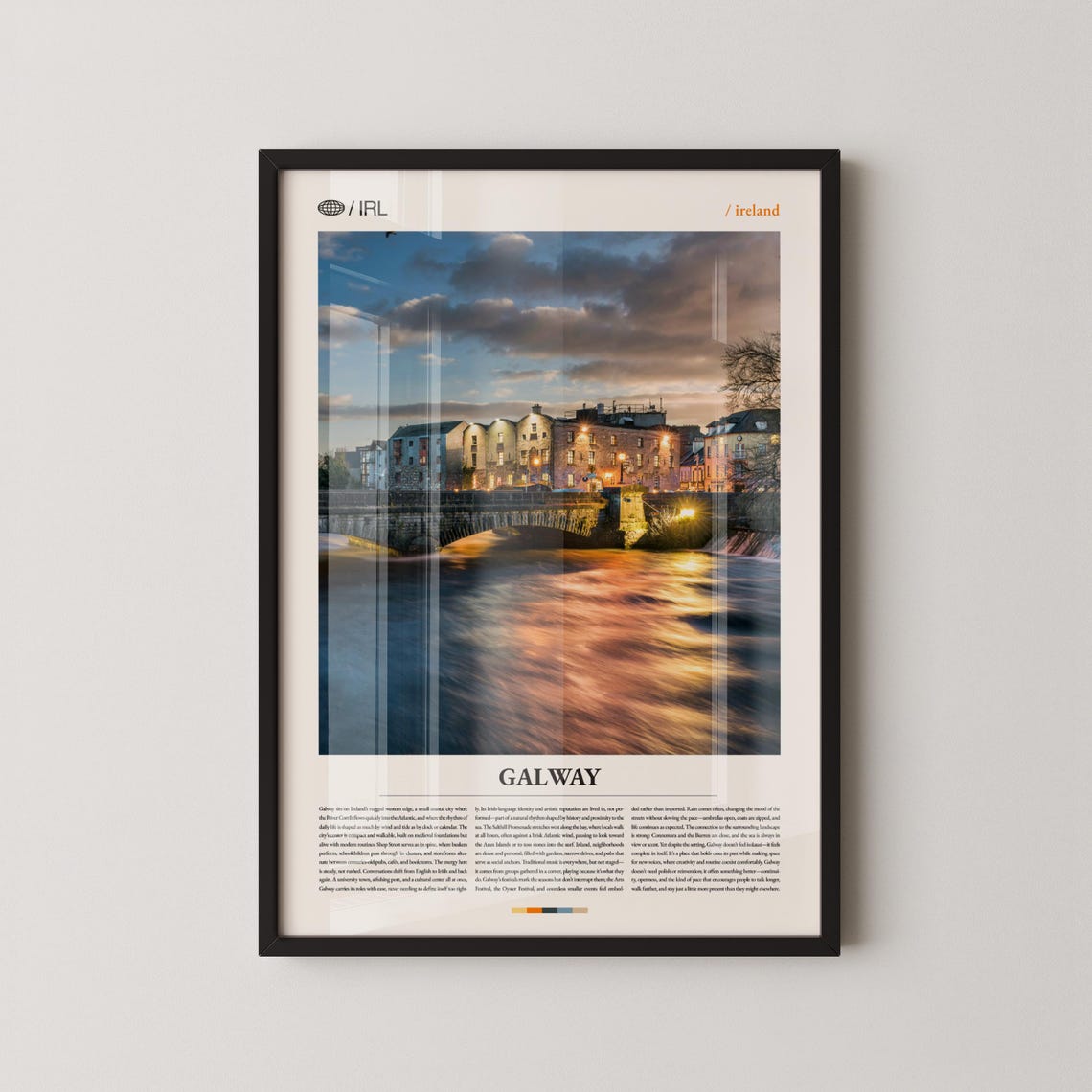 Galway Ireland Harbour Evening Lights Bridge Travel Photo Poster