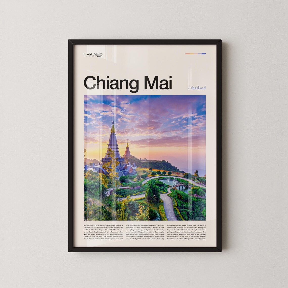 Chiang Mai Thailand Sunset Temple Landscape Travel Photo Poster