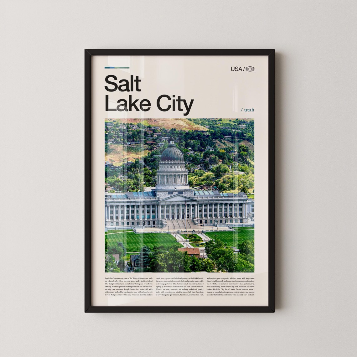 Salt Lake City Capitol Utah Green Grounds Landmark Travel Poster