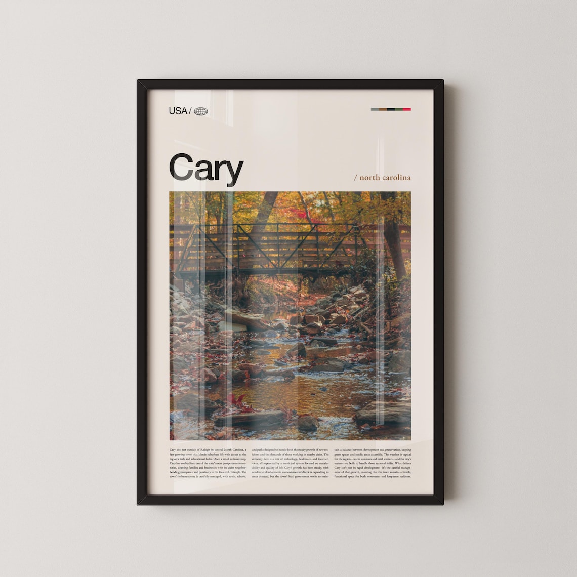 Cary North Carolina Autumn Creek Suburban City Travel Poster