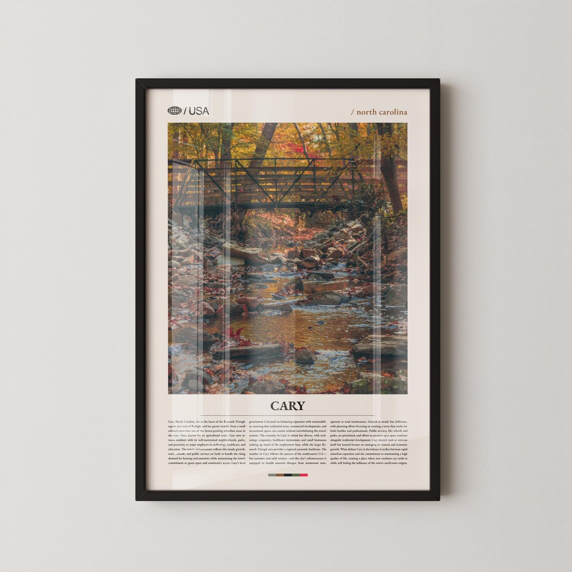 Cary North Carolina Autumn Creek Footbridge Editorial Travel Poster