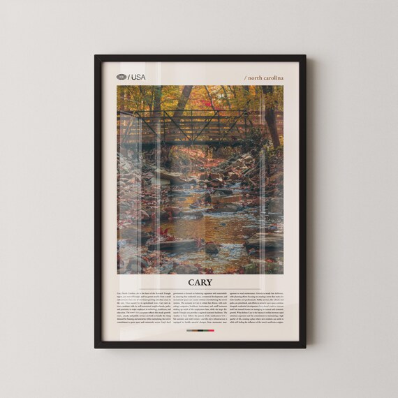 Cary North Carolina Autumn Creek Footbridge Editorial Travel Poster