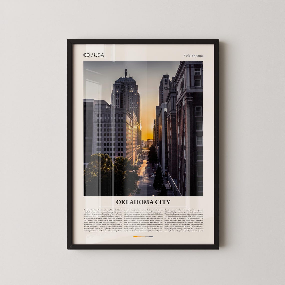 Oklahoma City Downtown Skyline Sunset Photo Editorial Art Poster