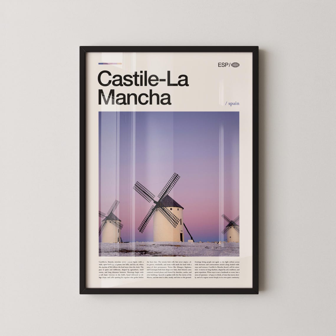 Castile-La Mancha Spain Iconic Windmills at Purple Dusk Poster