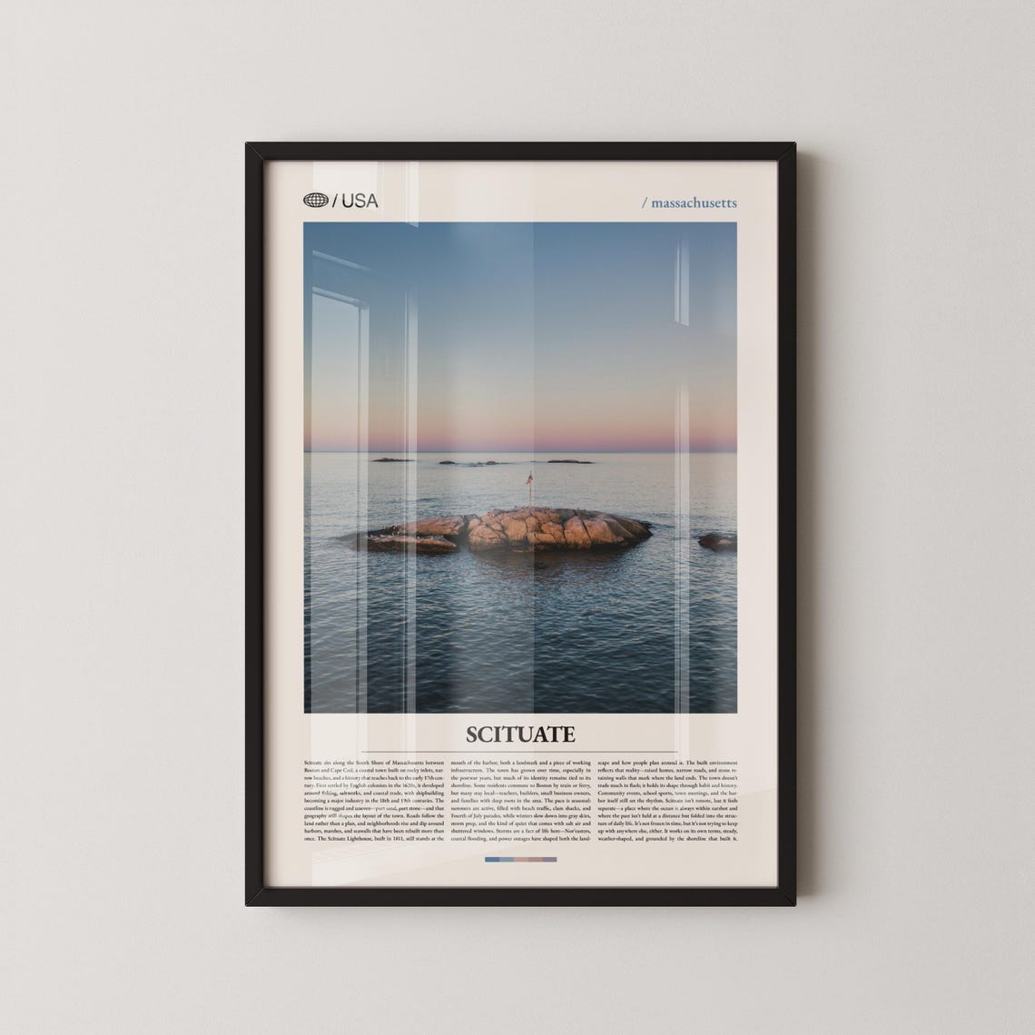 Scituate Massachusetts Rocky Coast Pink Sunset Travel Poster