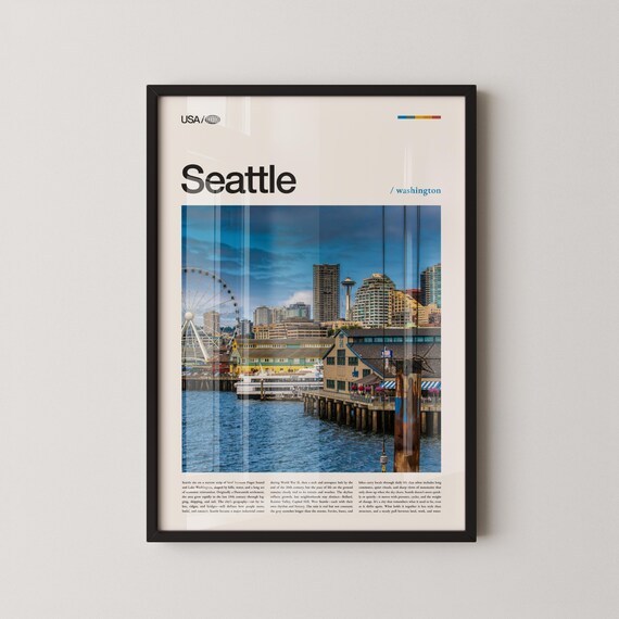 Seattle Space Needle Downtown Skyline City Travel Photo Poster