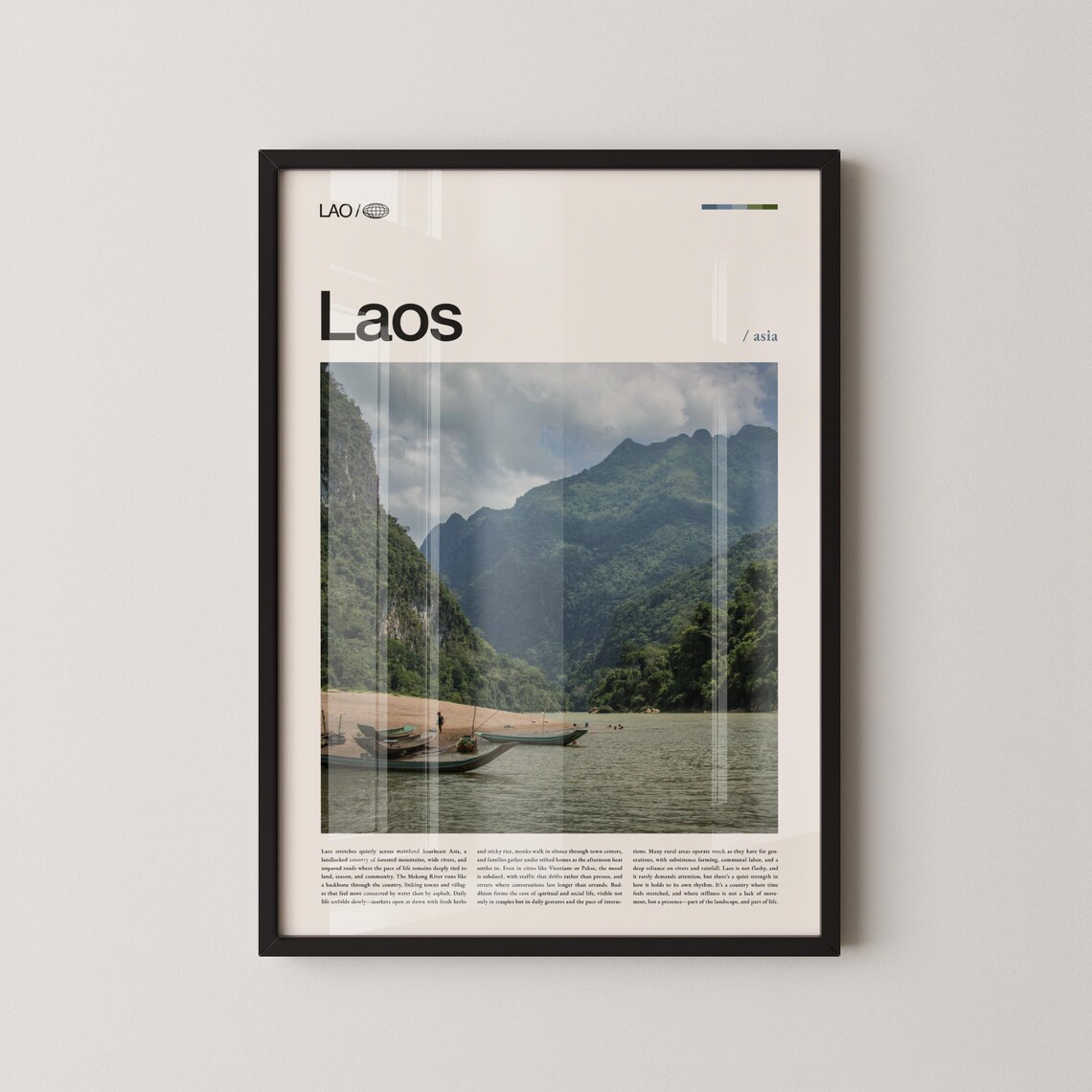 Laos River Boats Limestone Karst Peaks Cloudy Day Travel Poster