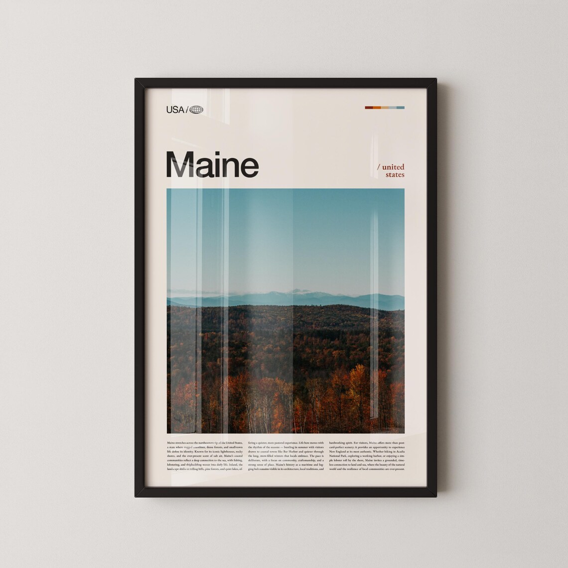 Maine Mountain Forest Autumn Aerial View Scenic USA Travel Print