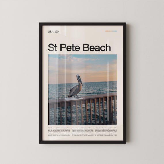 St Pete Beach Florida Sunset Pelican on Wooden Railing Poster