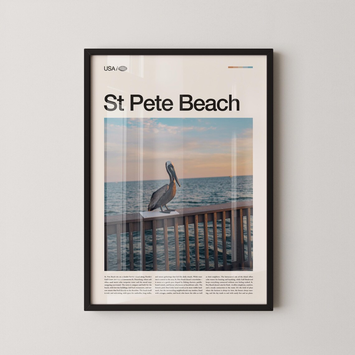 St Pete Beach Florida Sunset Pelican on Wooden Railing Poster