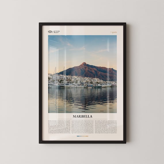 Marbella Spain Marina Mountain Waterfront Photo Travel Poster Lower Title