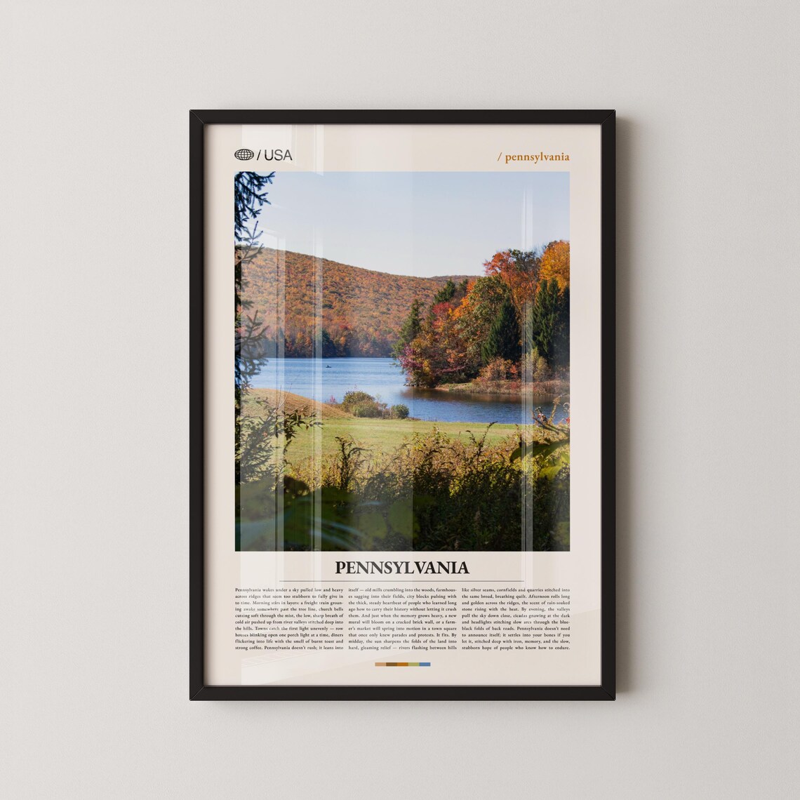 Pennsylvania USA Autumn Lake Hills Fall Colors Travel Photo Poster