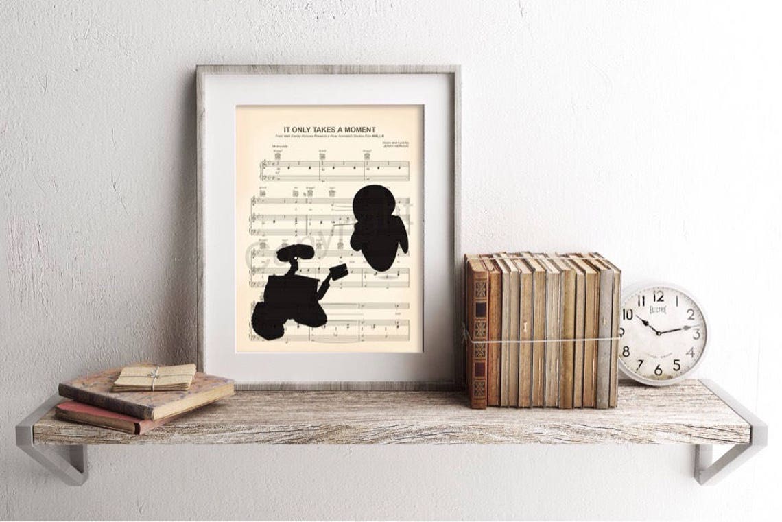 Walle And Eve Silhouette, Sheet Music Art Print