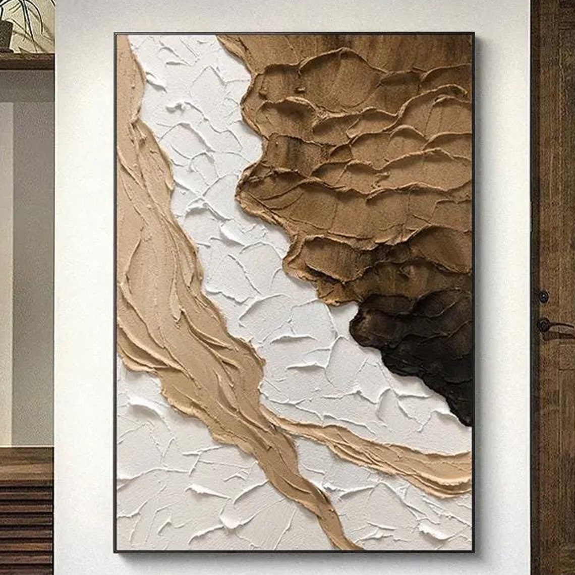 Brown Tan and White Flowing Earth Tones Abstract Texture Poster