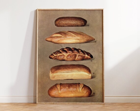 Vintage Bread Loaves Chart Rustic Bakery Kitchen Wall Art Poster